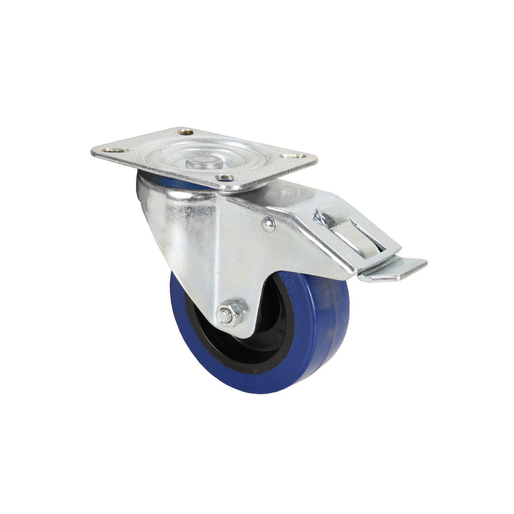 Adam Hall Hardware 372191 - Swivel castor 100 mm, with blue wheel and brake
